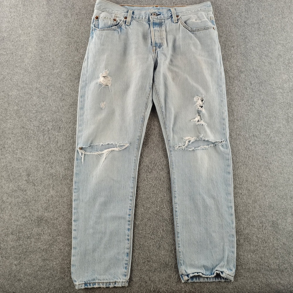 Levis 501 Original Fit Distressed Jeans Womens 32x27 Tag 28x32 Light Wash Blue